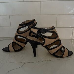 Tahari Black and Tan Strappy Heels